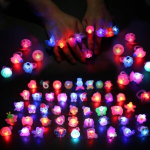 NEEW 50 Pcs LED Light Up Ring Bulk Toys, Glow in The Dark Party Supplies, Party Favors for Adults Kids Pinata Filler Goody Bag Stuffers Random Patterns