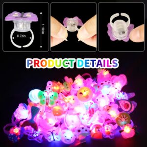 NEEW 50 Pcs LED Light Up Ring Bulk Toys, Glow in The Dark Party Supplies, Party Favors for Adults Kids Pinata Filler Goody Bag Stuffers Random Patterns