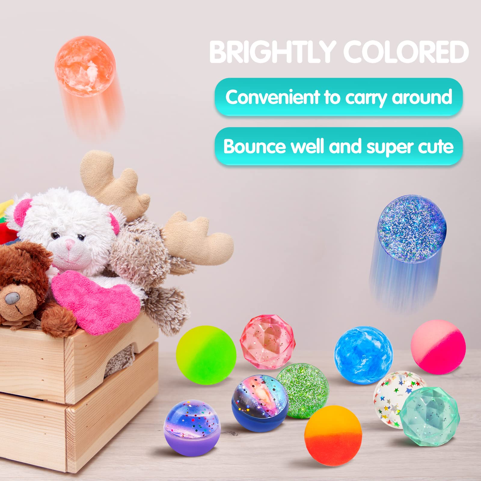 Ecoofor 24 Pieces Bouncy Balls 32mm Bounce Balls 6 Styles High Bouncing Balls Toys for Kids Party Favors Birthdays Gift Classroom