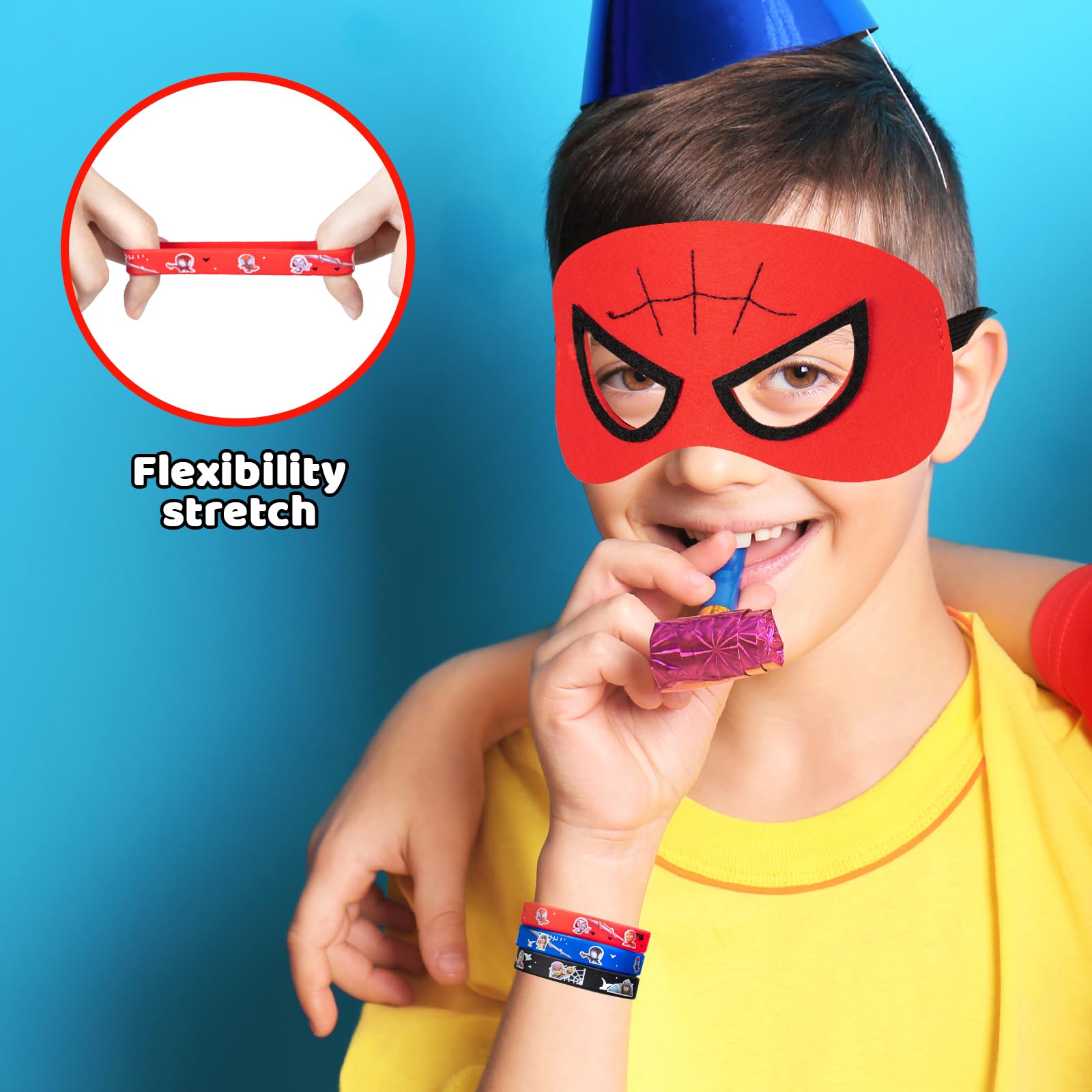 Birthday Party Supplies,78Pcs Party Favors,Include 10 Silicone Wristbands,10 Button Pins,8 Key Chains,10 Masks,10 Gift Boxes and 30 Stickers for Kids,Best For Fill Up the Goodie Bags for Themed Party