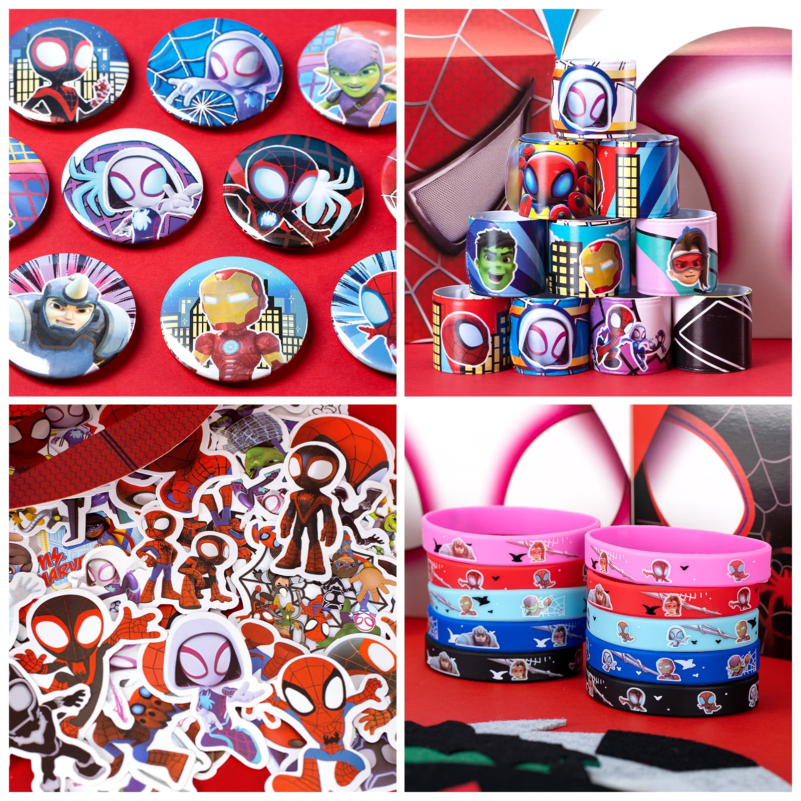 Birthday Party Supplies,78Pcs Party Favors,Include 10 Silicone Wristbands,10 Button Pins,8 Key Chains,10 Masks,10 Gift Boxes and 30 Stickers for Kids,Best For Fill Up the Goodie Bags for Themed Party