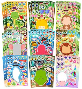 karslora stickers for kids, 27 sheets make a face stickers for kids, make your own stickers for kids, funny animal face stickers, party favors for kids