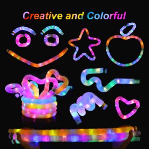 Light Up Glow Sticks Fidget Pop Tubes, 24 Pack Glow in The Dark Party Supplies Toddler Sensory Toys, Glow Stick Thanksgiving Christmas Party Favors Party Pack Gifts for Kids