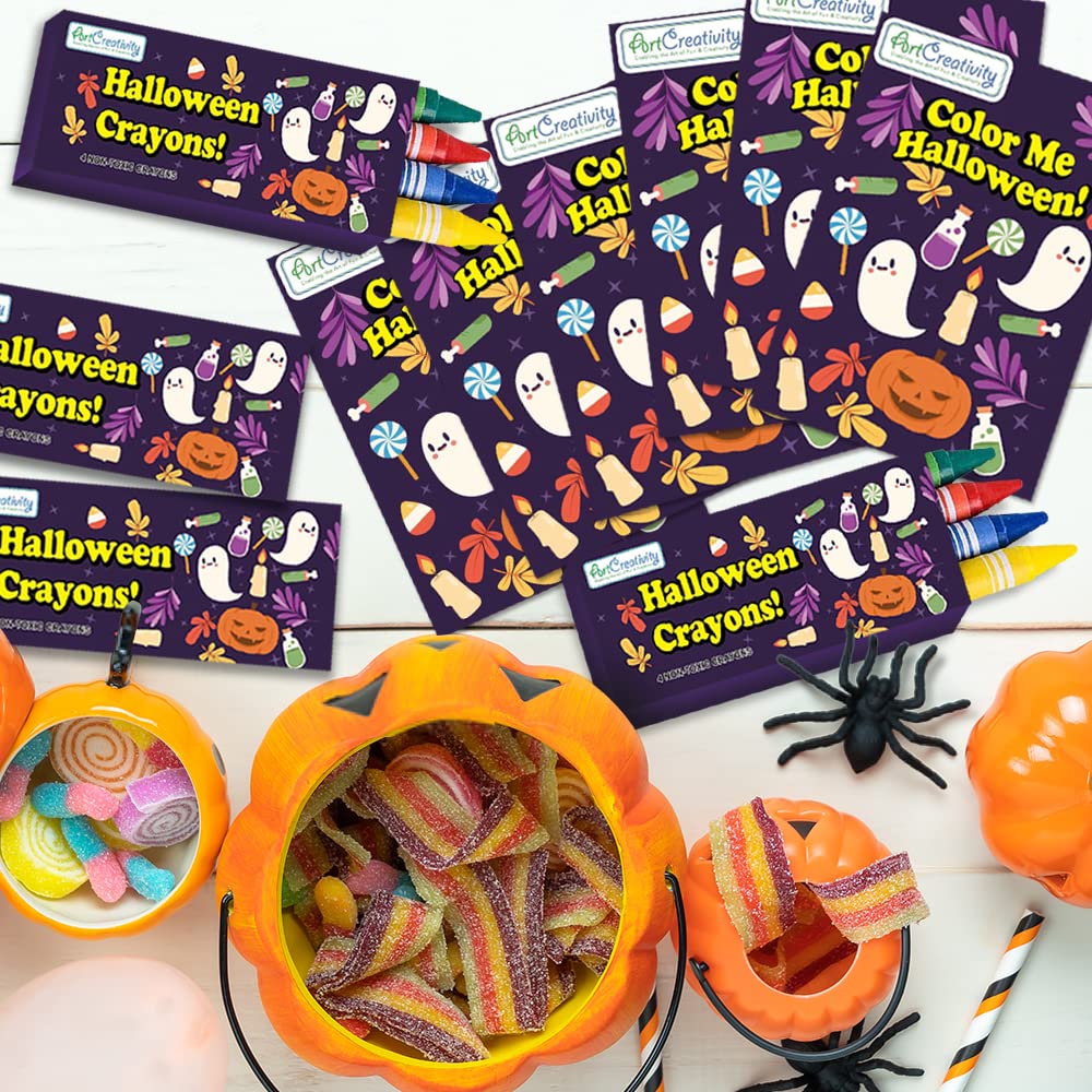 ArtCreativity Bulk 24 Pack Halloween Mini Coloring Book Kit, Each Set Includes 1 Small Coloring Booklet & 4 Crayons, Great Halloween Party Favors, Halloween Gifts for Kids & Non-Candy Halloween Treats