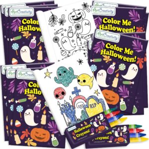 ArtCreativity Bulk 24 Pack Halloween Mini Coloring Book Kit, Each Set Includes 1 Small Coloring Booklet & 4 Crayons, Great Halloween Party Favors, Halloween Gifts for Kids & Non-Candy Halloween Treats