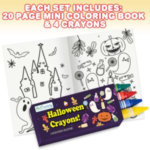 ArtCreativity Bulk 24 Pack Halloween Mini Coloring Book Kit, Each Set Includes 1 Small Coloring Booklet & 4 Crayons, Great Halloween Party Favors, Halloween Gifts for Kids & Non-Candy Halloween Treats