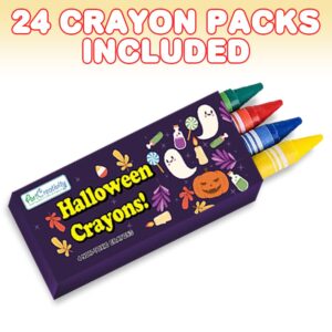 ArtCreativity Bulk 24 Pack Halloween Mini Coloring Book Kit, Each Set Includes 1 Small Coloring Booklet & 4 Crayons, Great Halloween Party Favors, Halloween Gifts for Kids & Non-Candy Halloween Treats