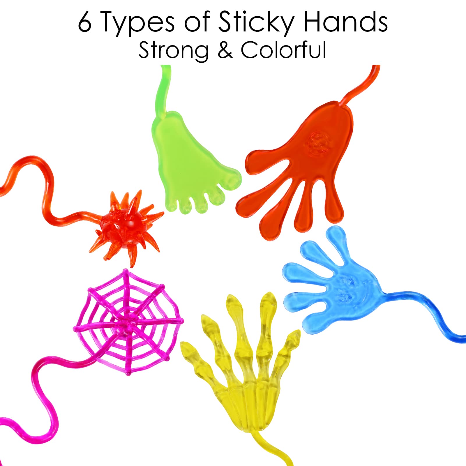 48 Pack Sticky Hands Party Favors, 6 Types Goodie Bag Stuffers, Teacher Treasure Box Prizes, Classroom Rewards, Piñata Fillers, Bulk Party Favors Gift for Boys Girls (Random Color)