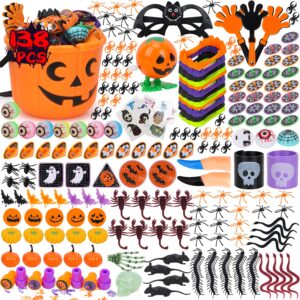 TOY Life Halloween Toys For Kid 138PCS Halloween Toys in Bulk, Halloween Goodie Bag Fillers for Kid, Halloween Prizes for Kid, Halloween Party Favors Halloween Pumpkin Buckets Non Candy Treat for Kid