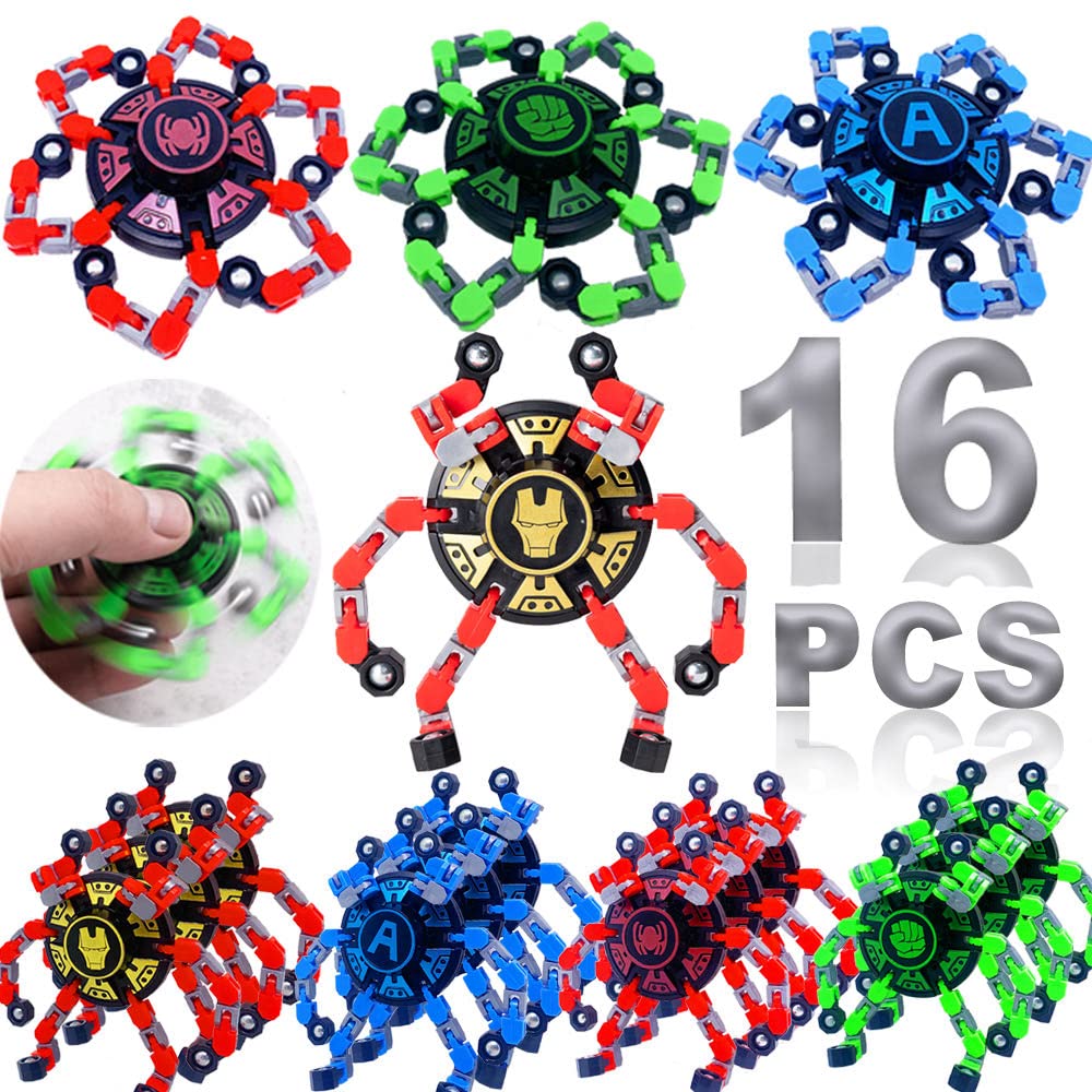 16Pack Fingertip Gyro Toy Mechanical Top DIY Deformation Robot Metal Transformable Spinners Funny Finger Chain Fidget Stress Relief ADD ADHD Astium for Kid Adults