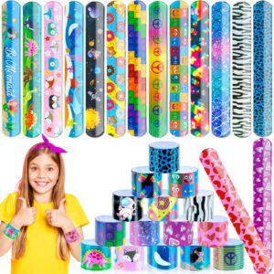 slap bracelets kids party favors 48pcs snap bracelet wrist bands for boys girls birthday gift treasure box classroom rewards goodie bag fillers pinata stuffers xmas easter valentine halloween supplies