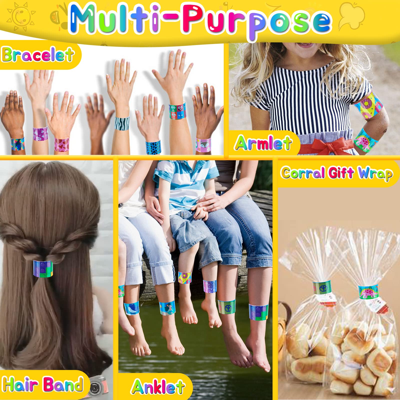 Slap Bracelets Kids Party Favors 48PCS Snap Bracelet Wrist Bands for Boys Girls Birthday Gift Treasure Box Classroom Rewards Goodie Bag Fillers Pinata Stuffers Xmas Easter Valentine Halloween Supplies