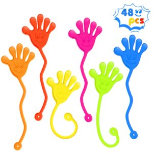 48pcs sticky hands bulk party favors for kids 4-8 8-12 stretchy sticky hand fidget toys goodie bag stuffers treasure box toys for classroom prizes end of year student gifts birthday party supplies