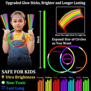 500 Pack Halloween Glow Sticks Bulk Party Pack Glow In The Dark Party Supplies Glow Sticks Necklaces Bracelets with Connectors 8" Glowsticks Halloween Birthday Party Favors Accessories Decorations