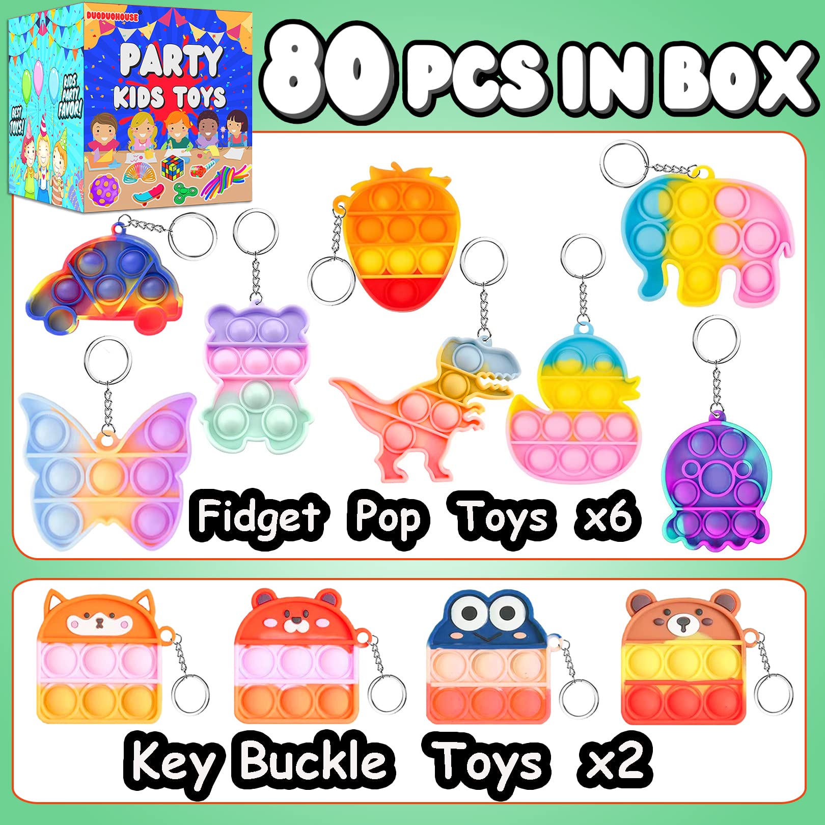 DuoDuoHouse 80 Pcs Party Favors for Kids 3-5 4-8-12,Easter Eggs Fillers, Goodie Bags Treasure Box Fidget Toys For Classroom Rewards, Kids' Party Supplies For Pinata Stuffers, Carnival Prizes