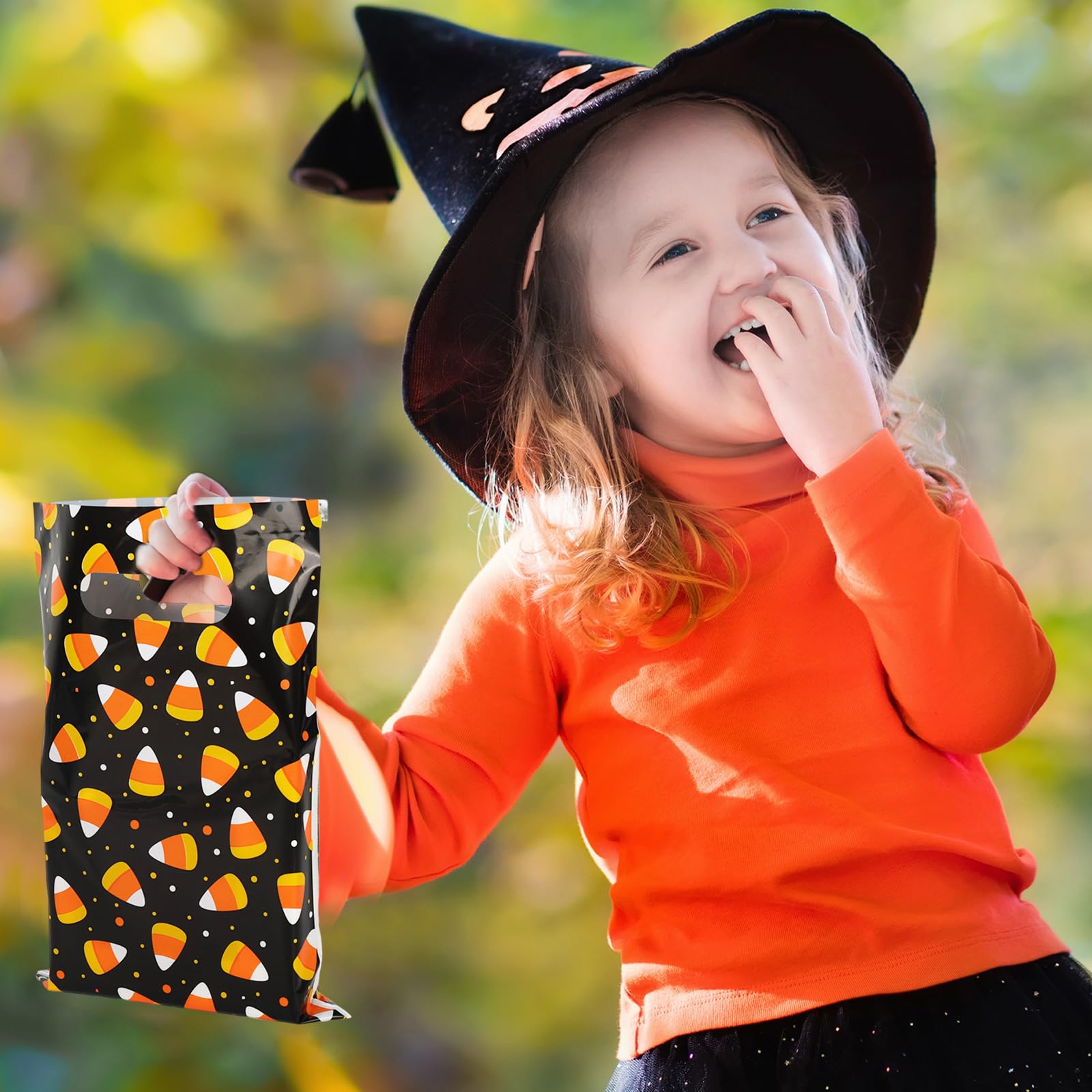 Whaline 72Pcs Halloween Trick or Treat Bags Halloween Party Favor Candy Bags Corn Treat Bags Plastic Goodie Candy Bags Gift Wrap Bags for Halloween Trick-or-Treating Event Party Supplies