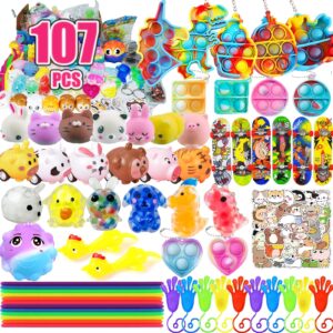 Leeche Premium Pop Party Favors Toys for kids,107PCS Prize Box Toys for All Ages kids,Birthday Party, School Classroom Rewards, Carnival Prizes, Pinata Fillers, Treasure Chest, Goody Bag Fillers