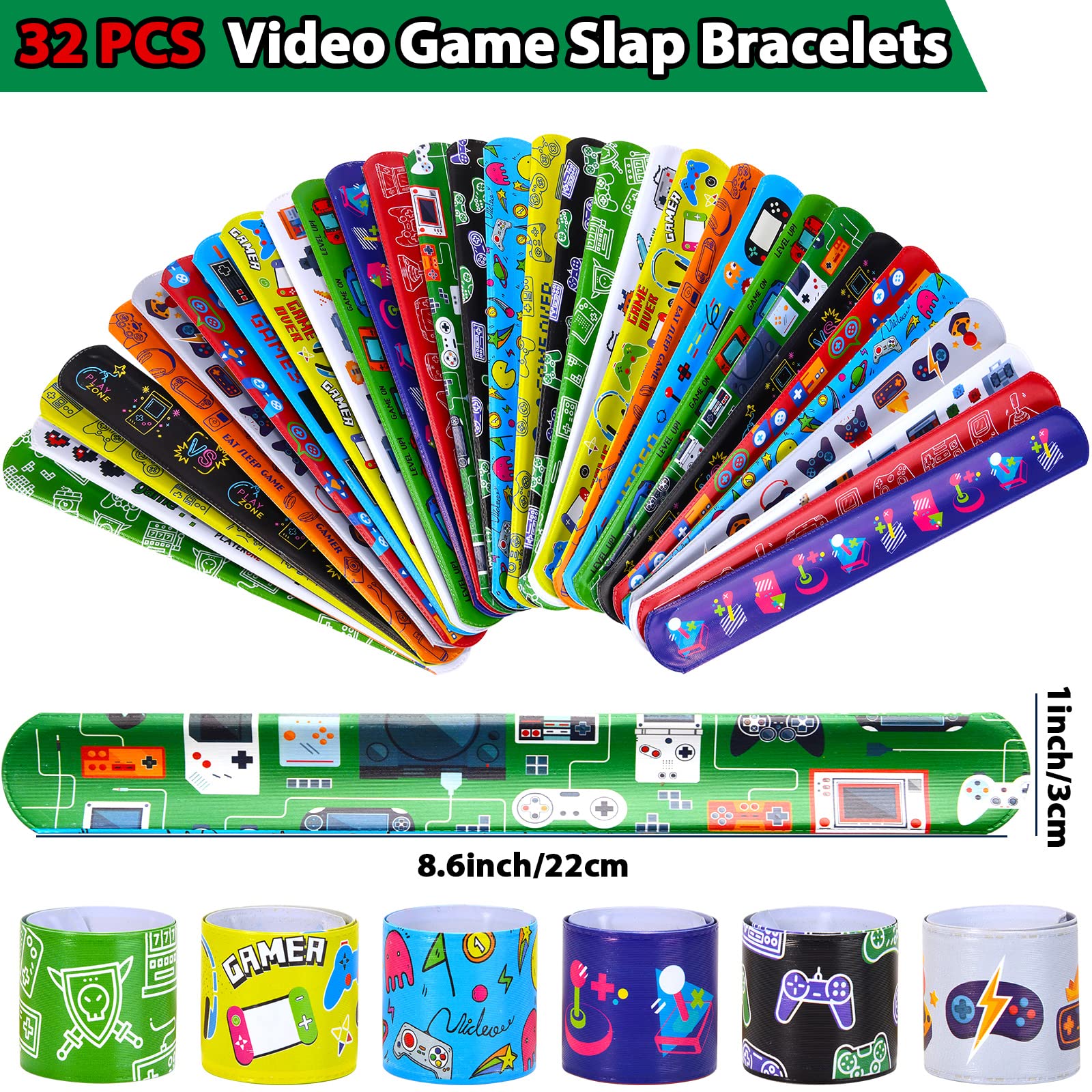 Lorfancy 56 Pcs Video Game Party Favors Kids Games Slap Bracelets Silicone Wristbands Girls Boys Video Game Party Supplies Decorations Gifts