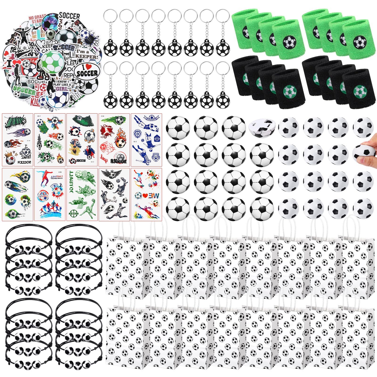 Aoriher 162 Pcs Soccer Party Favors, Soccer Party Gift Goodie Bag Fillers Foam Soccer Balls Tattoo Stickers Keychains Sticker Charm Bracelets Sport Wristband Pull Back Cars for Boy Girl Party Supplies