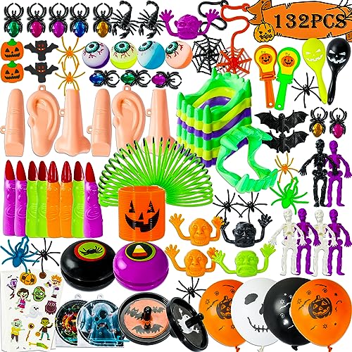 Max Fun 132pcs Halloween Party Toys Assortment for Kids Halloween Party Favors Prizes Box Toy Assortment Classroom Trick Treating Halloween Treasure Box Toys(Random)