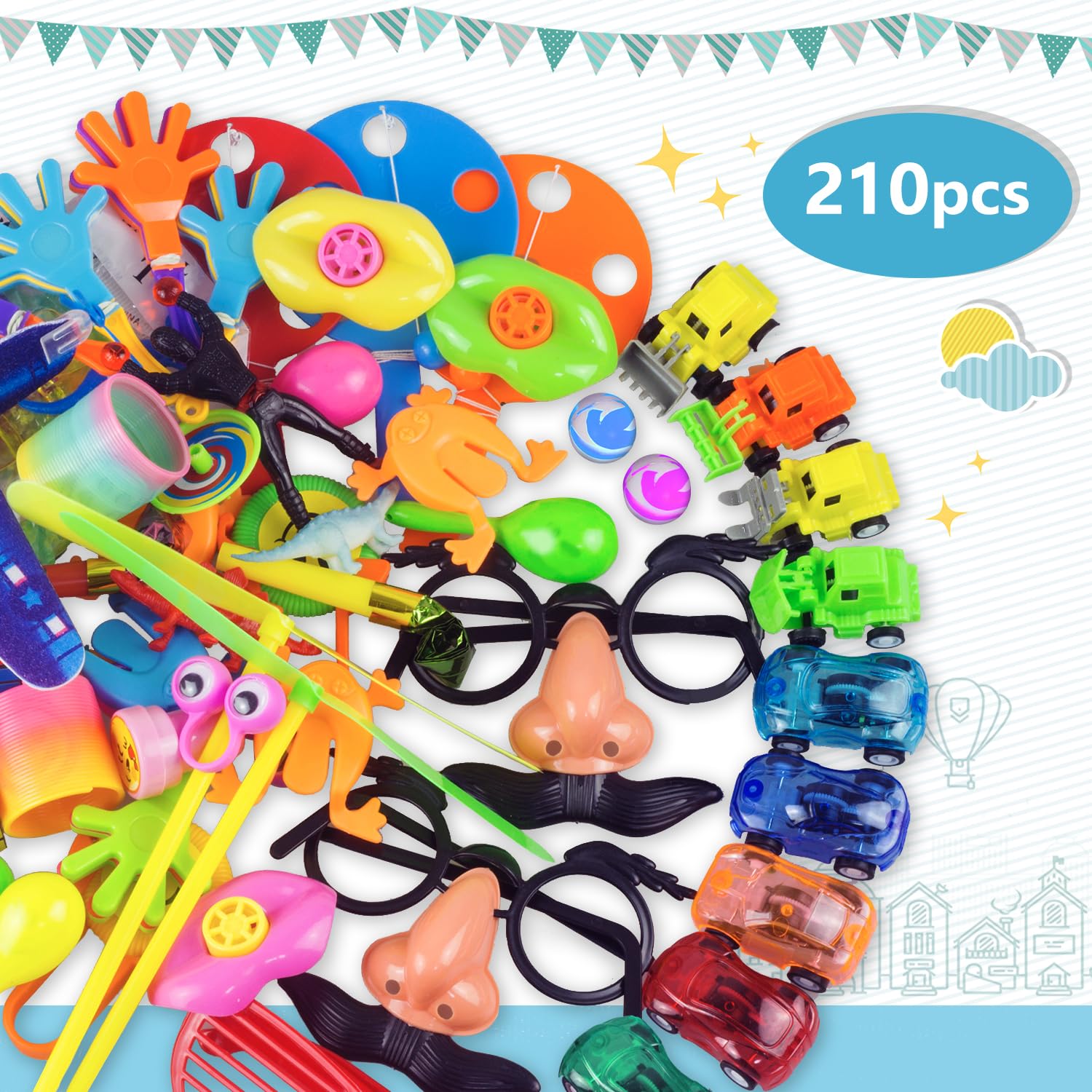 Hhobby Stars 210 PCS Party Favors Toy Assortment for Kids,School Classroom Rewards and Carnival Prizes, Pinata Filler Toys Kids Birthday Party, Bulk Treasure Box Boys Girls