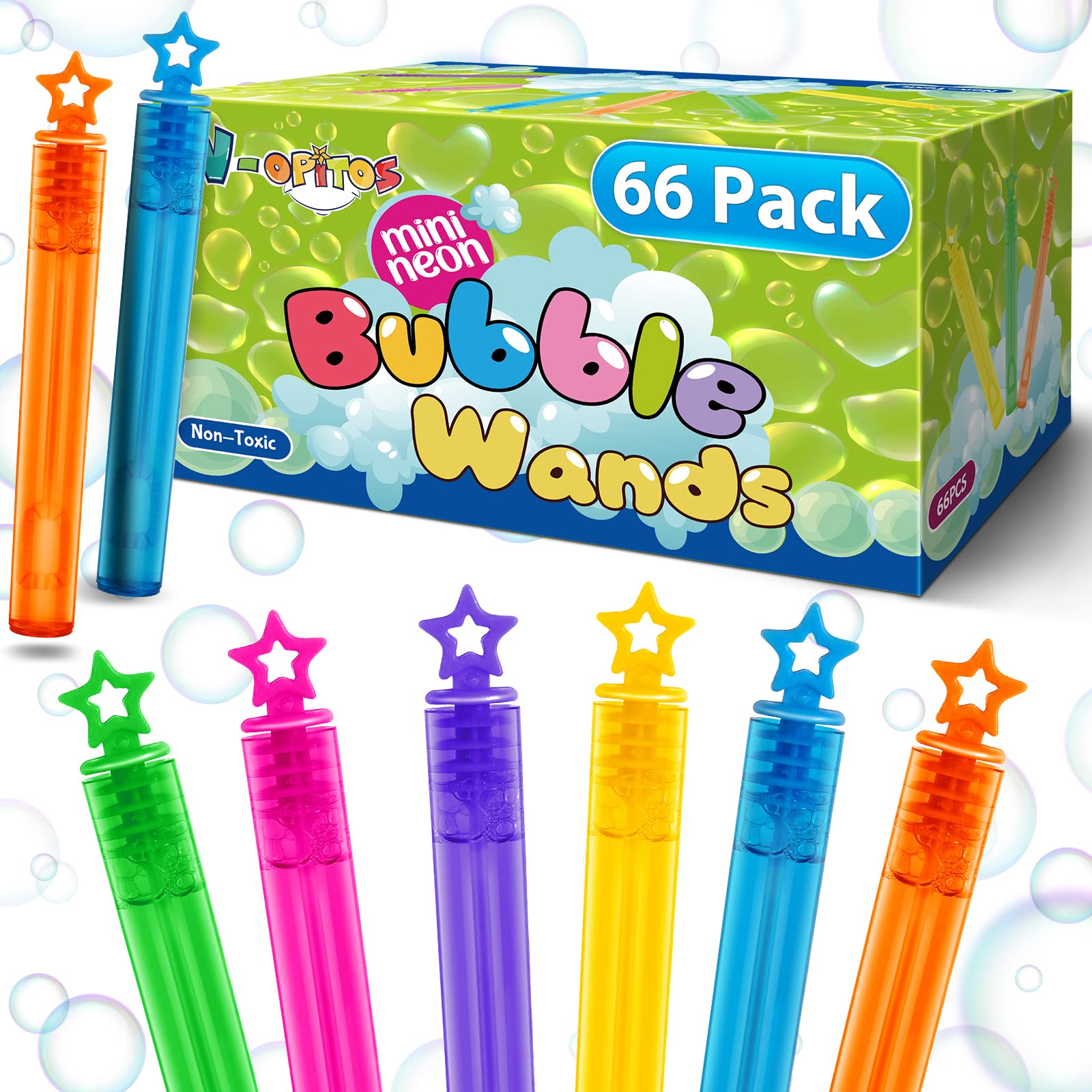 66 Pcs Mini Bubble Wands in 6 Colors, Bulk Party Favors for Kids, Themed Birthday, Christmas, New Year, Valentine, Carnival, School Classroom Prizes for Boys & Girls, Ideal Goodies Bags Stuffers