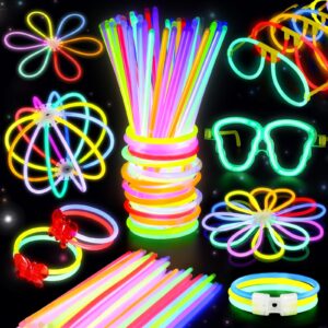 budi 467pcs glow sticks party favors for kids adults 200 glowstick bulk 8 colors 8 inch & 267 connectors for glow necklace bracelets glasses and more glow in the dark party favors light up toys