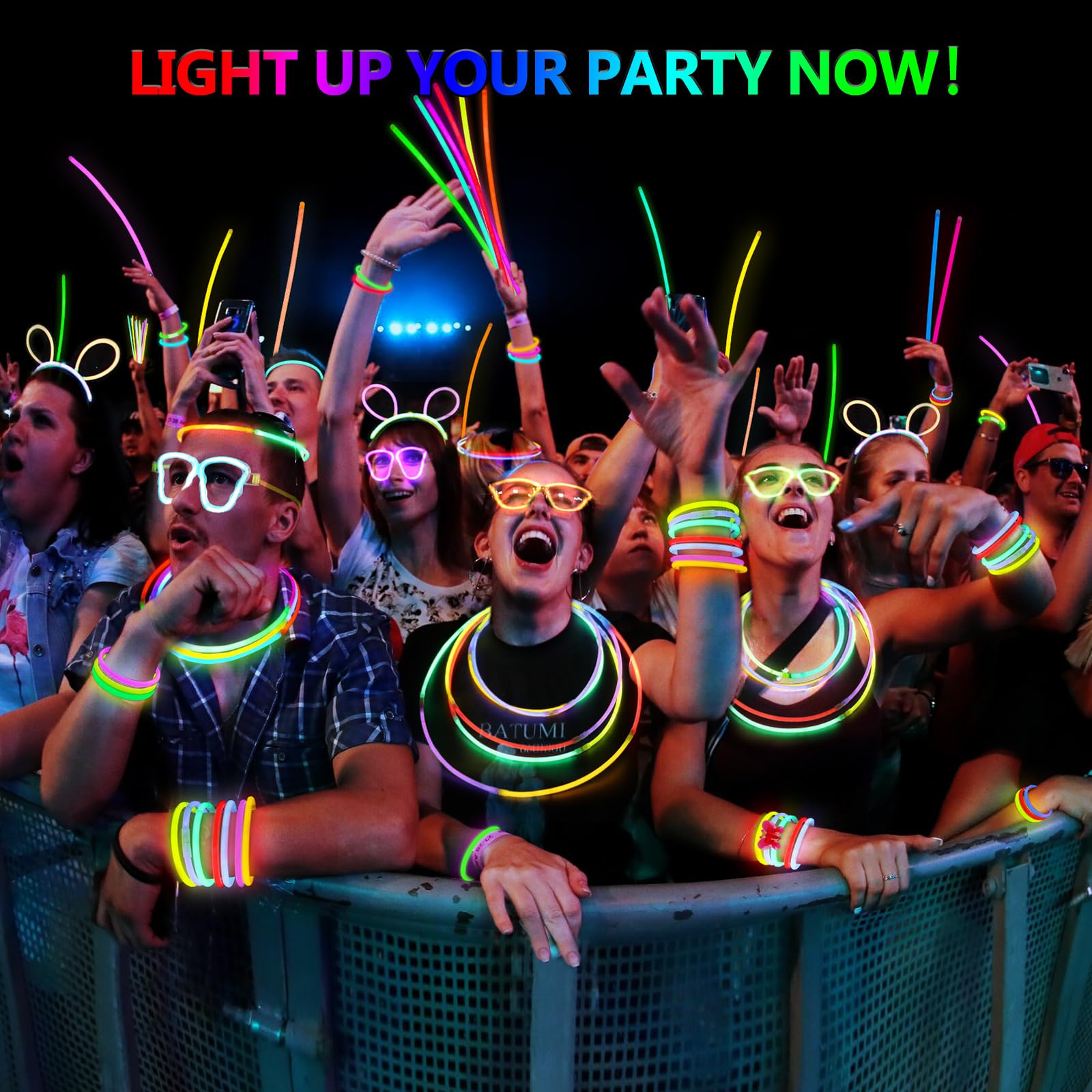 BUDI 467Pcs Glow Sticks Party Favors for Kids Adults 200 GlowStick Bulk 8 Colors 8 Inch & 267 Connectors for Glow Necklace Bracelets Glasses and More Glow in the Dark Party Favors Light Up Toys