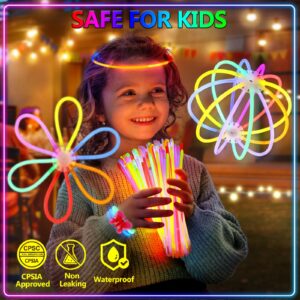 BUDI 467Pcs Glow Sticks Party Favors for Kids Adults 200 GlowStick Bulk 8 Colors 8 Inch & 267 Connectors for Glow Necklace Bracelets Glasses and More Glow in the Dark Party Favors Light Up Toys