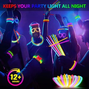 BUDI 467Pcs Glow Sticks Party Favors for Kids Adults 200 GlowStick Bulk 8 Colors 8 Inch & 267 Connectors for Glow Necklace Bracelets Glasses and More Glow in the Dark Party Favors Light Up Toys