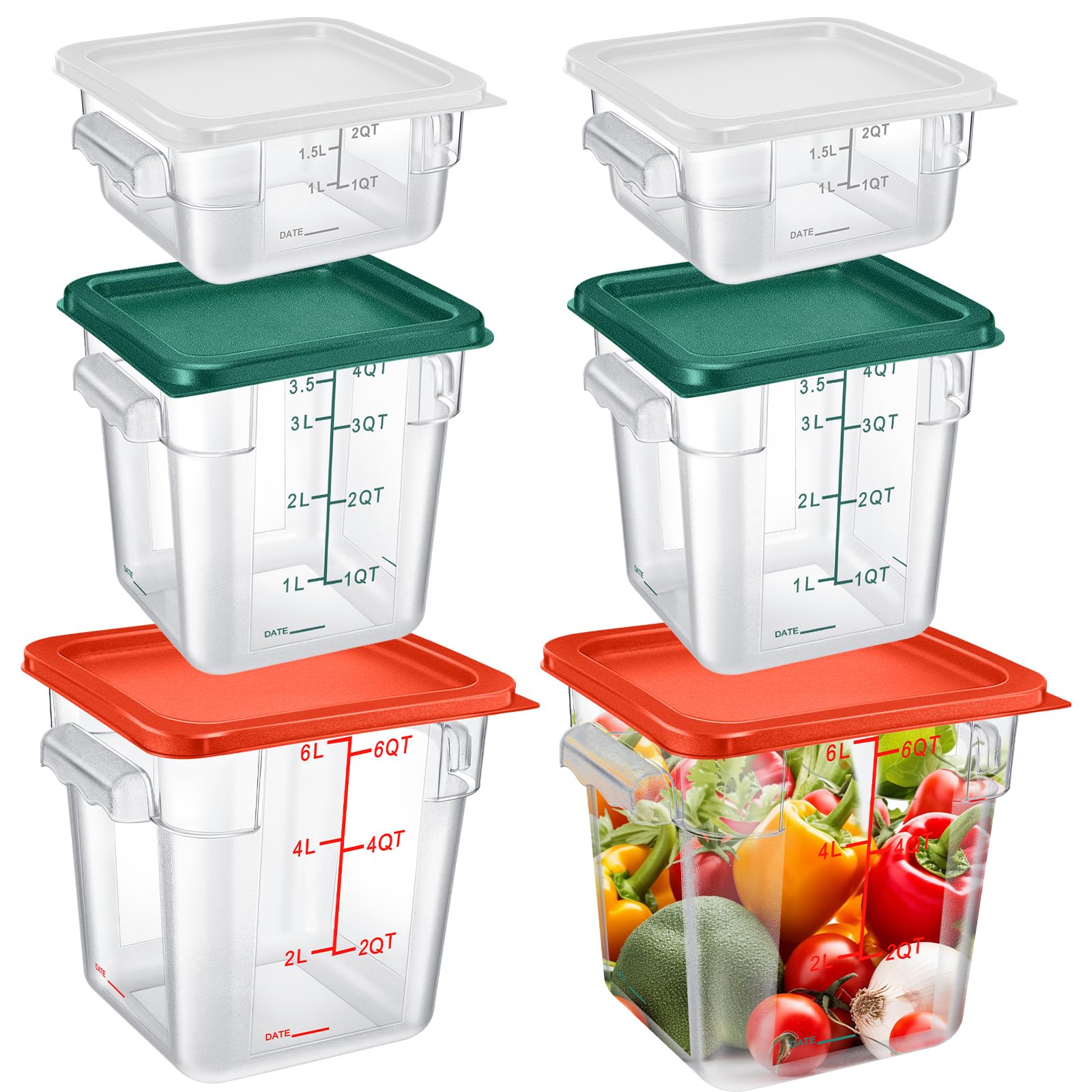 Tioncy Food Storage Container with Lids Set 2 Qt 4 Qt 6 Qt Square Clear Commercial Containers with Scales Handles for Home Restaurant Kitchen Food Storage, Proof Dough, Marinating Meat (3 Pcs)