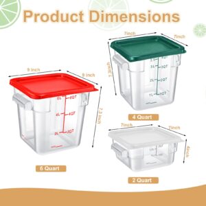 Tioncy Food Storage Container with Lids Set 2 Qt 4 Qt 6 Qt Square Clear Commercial Containers with Scales Handles for Home Restaurant Kitchen Food Storage, Proof Dough, Marinating Meat (3 Pcs)