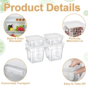 Barydat 4 Pcs Food Storage Container with Lids Set 2qt and 4qt Square Clear Commercial Containers with Scales Handles for Home Restaurant Kitchen Food Storage, Proof Dough, Marinating Meat (White)