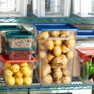 CURTA 4 Pack Food Storage Container with Red Lid - NSF Listed Commercial Grade in 8.0 Qt - Square, Clear, Polycarbonate