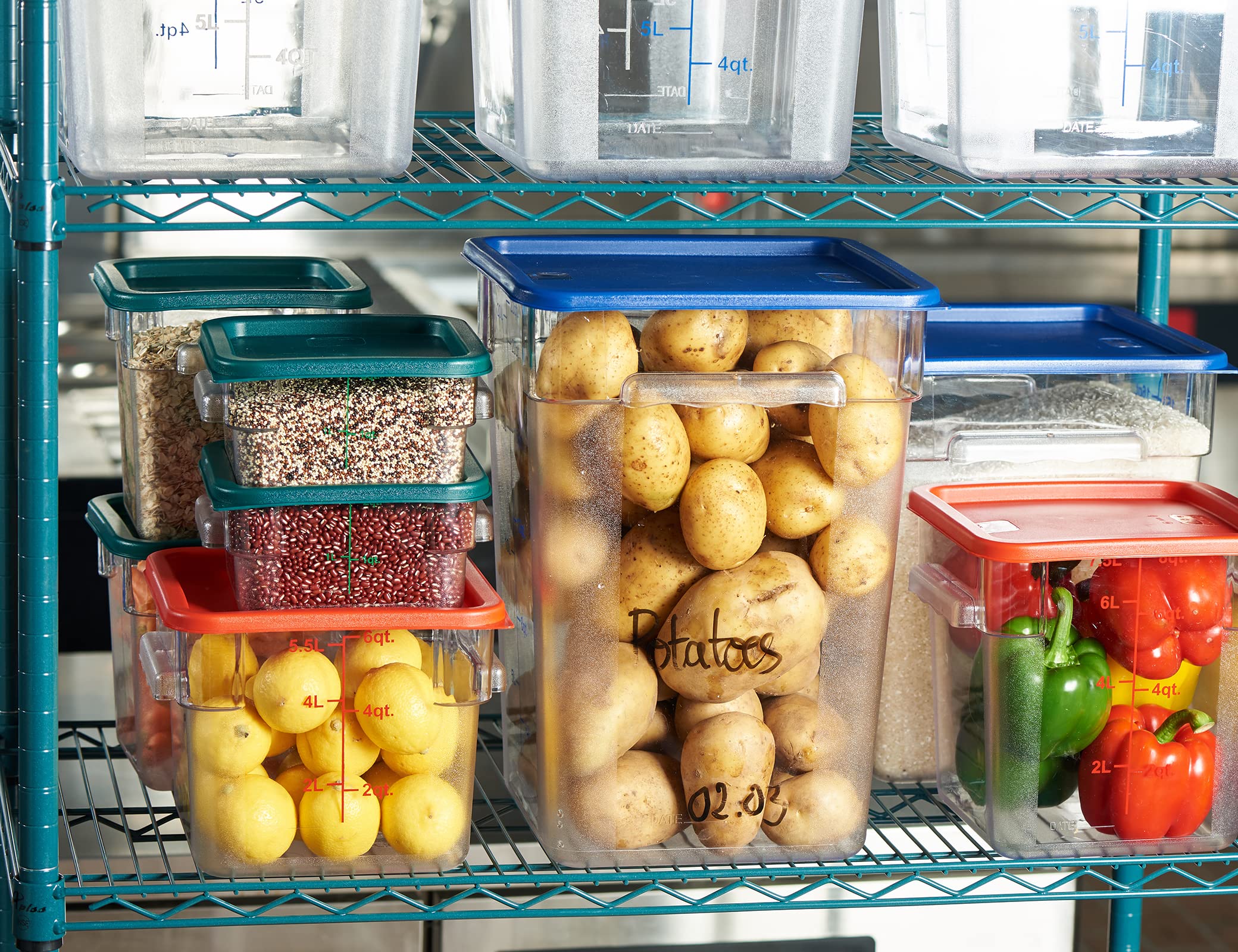 CURTA 4 Pack Food Storage Container with Red Lid - NSF Listed Commercial Grade in 8.0 Qt - Square, Clear, Polycarbonate