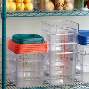 CURTA 4 Pack Food Storage Container with Red Lid - NSF Listed Commercial Grade in 8.0 Qt - Square, Clear, Polycarbonate