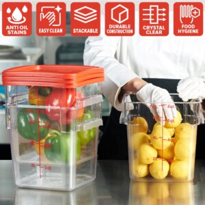 CURTA 4 Pack Food Storage Container with Red Lid - NSF Listed Commercial Grade in 8.0 Qt - Square, Clear, Polycarbonate