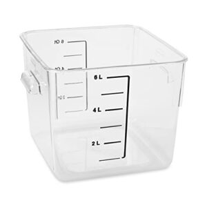 rubbermaid commercial products plastic space saving square food storage container for kitchen/sous vide/food prep,lids not included (sold separately), 6 quart, clear (fg630600clr)