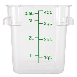 Restaurantware Met Lux 4 Quart Brine Bucket, 1 Square Marinating Container - With Volume Markers, Built-In Handles, Clear & Green Plastic Dough Rising Bucket, Freezer-Safe, Lids Sold Separately