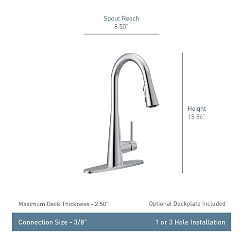 Moen Sleek Chrome One-Handle High Arc Pulldown Kitchen Faucet Featuring Power Boost, Modern Kitchen Sink Faucet with Pull Down Sprayer, 7864