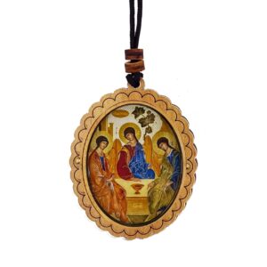 holy trinity icon pendant for room car 2 1/2 inch, made in ukraine, old testament trinity