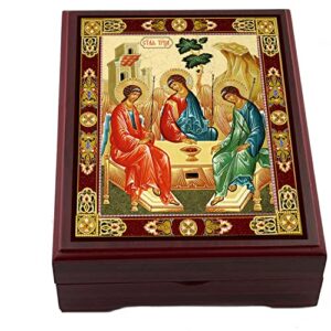 holy trinity icon box, old testament trinity three angels box for rosary, prayer beads, jewelry 5 inch, religious gifts for woman man