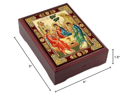 Holy Trinity Icon Box, Old Testament Trinity Three Angels Box For Rosary, Prayer Beads, Jewelry 5 Inch, Religious Gifts For Woman Man