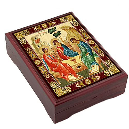 Holy Trinity Icon Box, Old Testament Trinity Three Angels Box For Rosary, Prayer Beads, Jewelry 5 Inch, Religious Gifts For Woman Man