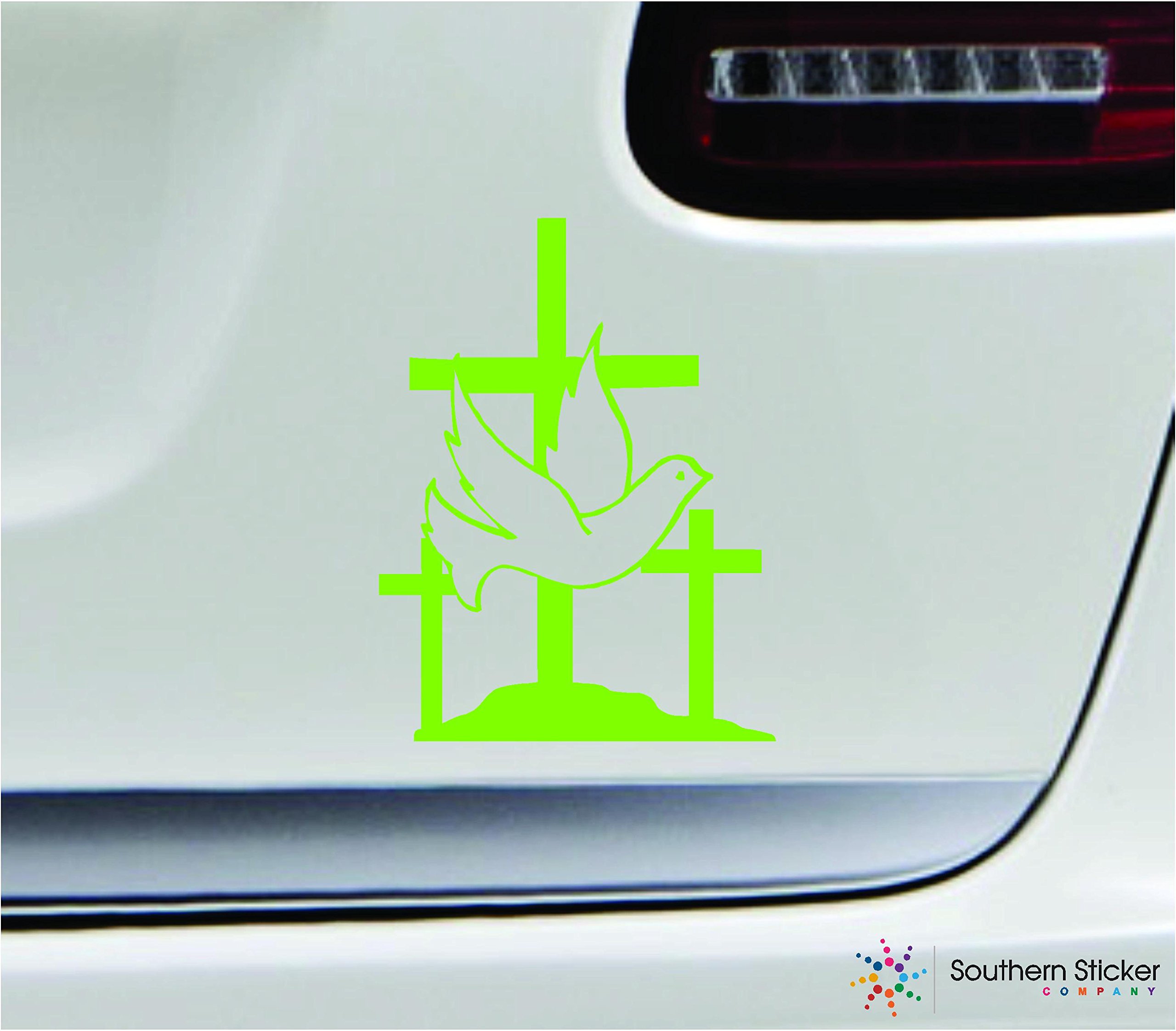 Holy Trinity Dove and Cross 5.2x3.9 Limegreen America United States Color Sticker State Decal Vinyl - Made and Shipped in USA