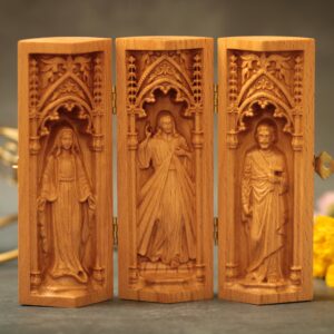 holy family catholic triptych of the virgin mary jesus christ st joseph portable altar catholic home decor wood handicrafts religious gifts