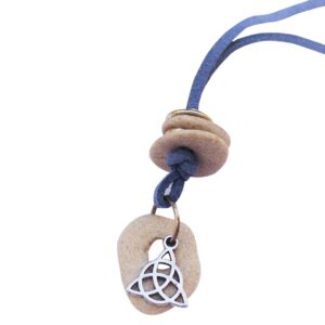 celtic knot hag stone necklace, trinity holy necklace with natural witches amulet