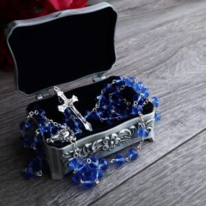 Trinity Church Supply Blue Glass Sapphire Rosary, Prayer Beads for Catholic Men, 8mm Bead, 20” Length and 1 ½ Inch Crucifix