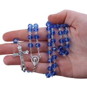 Trinity Church Supply Blue Glass Sapphire Rosary, Prayer Beads for Catholic Men, 8mm Bead, 20” Length and 1 ½ Inch Crucifix