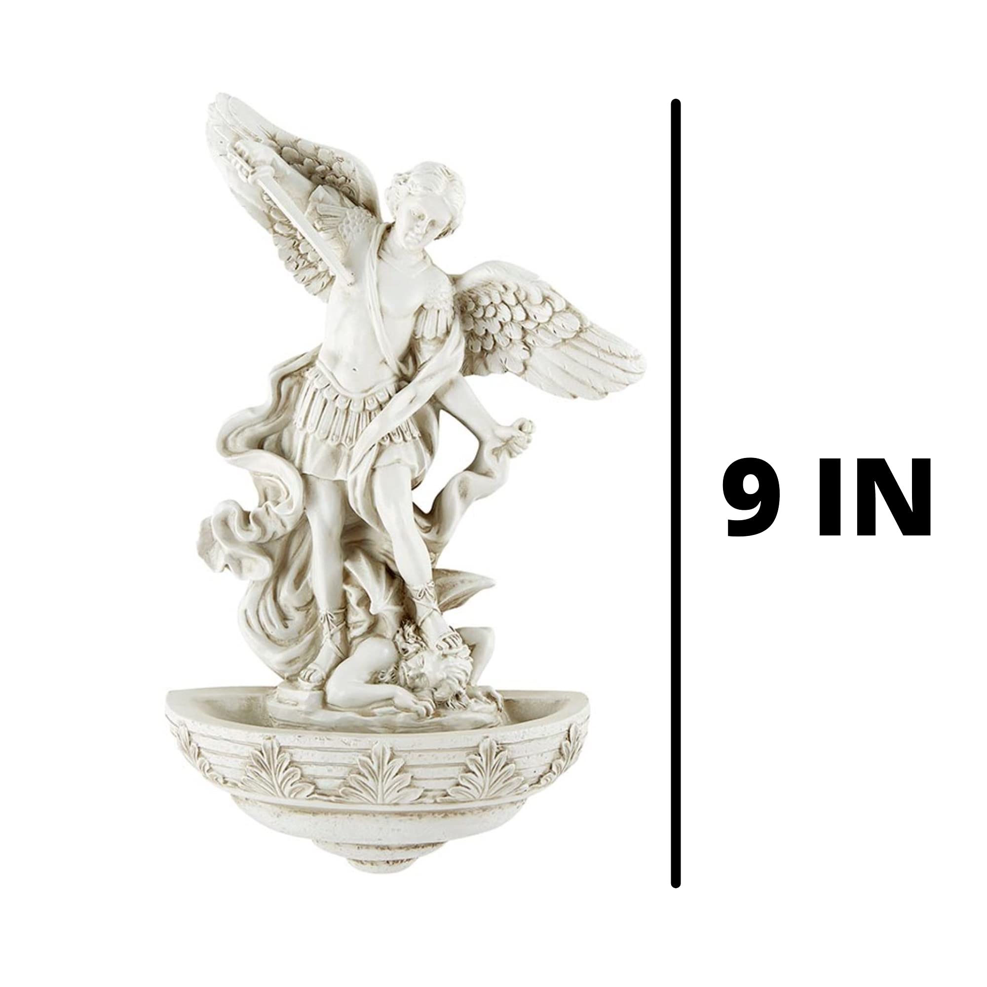 Autom Catholic Hanging Wall Decoration, Saint Michael Archangel Stone Finish Holy Water Font, Religious Home Decor, 9 Inches